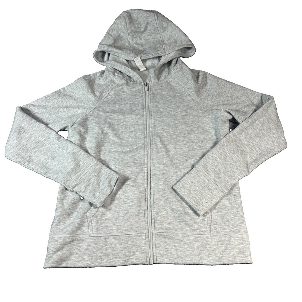 Yogalicious Womens Soft Hooded Long Sleeve Zipped Top Hoodie Jacket Sz M Gray